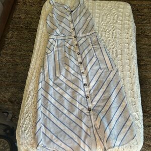 Buckle Black Blue Navy White Mid Dress Adjustable Pockets XS